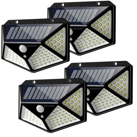 Set 4 Lampi solare de perete 100 led cu senzor de miscare si lumina